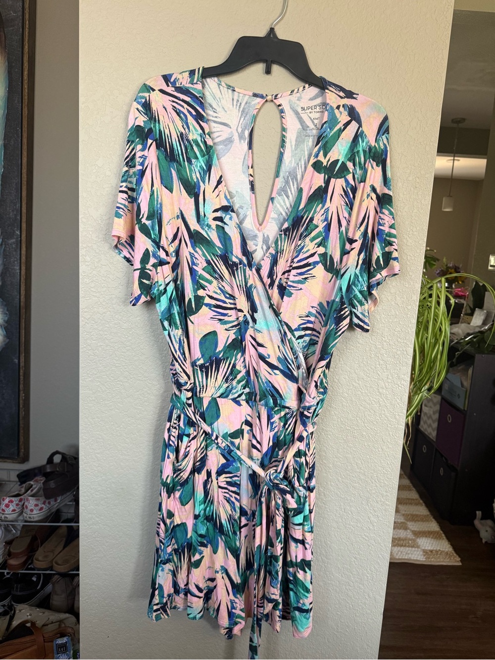 torrid Pink & Teal Tropical Wrap Romper